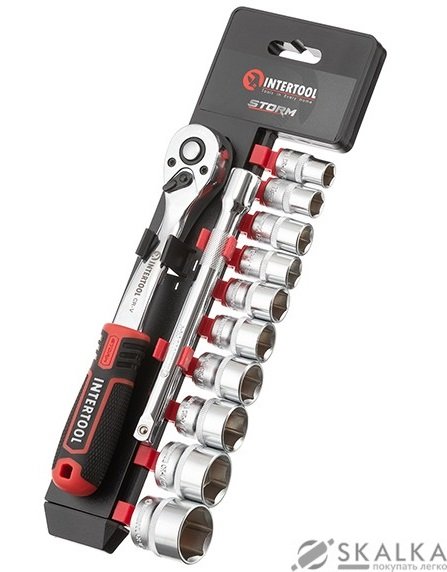Набор головок Intertool 3/8" 10-24 мм удлинитель рукоятка 72 зуба 12ед. Cr-V STORM (ET-8013) На фото Набор головок Intertool 3/8" 10-24 мм удлинитель рукоятка 72 зуба 12ед. Cr-V STORM (ET-8013)