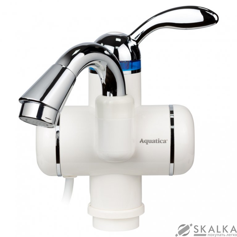 На фото Проточный водонагреватель Aquatica LZ для раковины гусак изогнутый на гайке (LZ-5A111W)