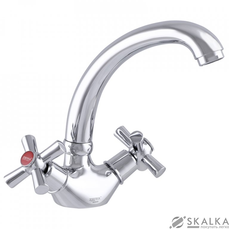 Смеситель для раковины ZERIX TLC 722 с полнооборотной кран буксой (ZX2967) На фото Смеситель для раковины ZERIX TLC 722 с полнооборотной кран буксой (ZX2967)
