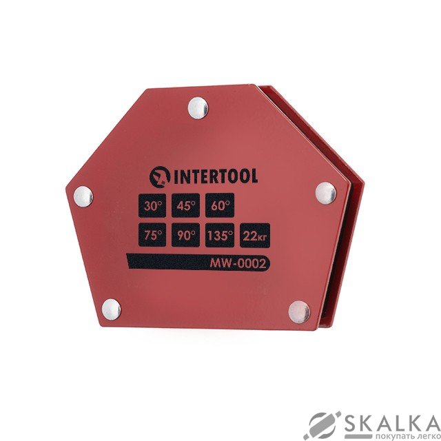 На фото Сварочный магнит Intertool трапеция 30° 45° 60° 75° 90° 135° 22 кг 115×90×17 мм (MW-0002)