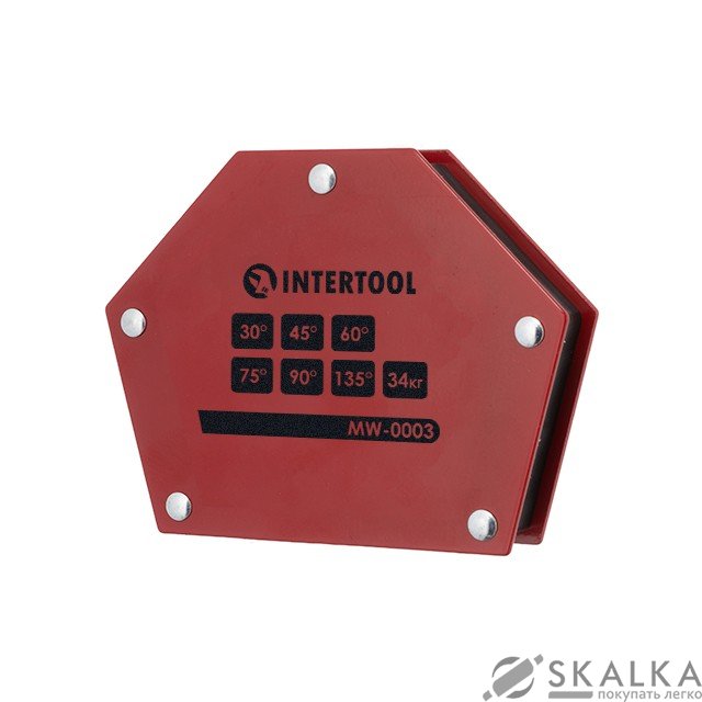 На фото Сварочный магнит Intertool трапеция 30° 45° 60° 75° 90° 135° 34 кг 145×110×25 мм (MW-0003)