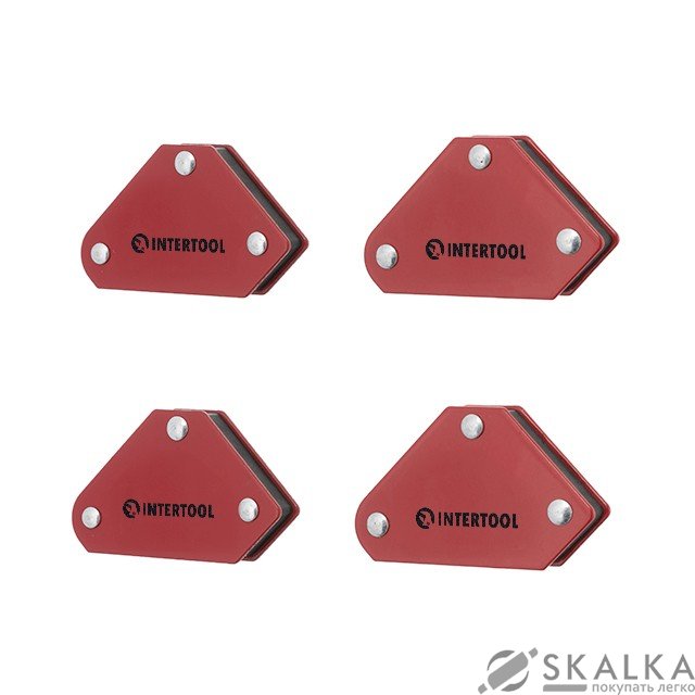 На фото Набор держателей магнитных для сварки Intertool 4 шт 45° 90° 135° 4 кг 53х37х47х7 мм (MW-0008)