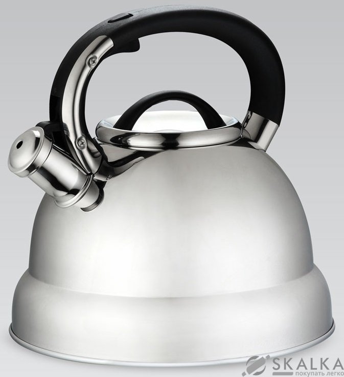 Чайник Maestro со свистком 2.5 л стальной с желтой ручкой (MR-1332) На фото Чайник Maestro со свистком 2.5 л стальной с желтой ручкой (MR-1332)