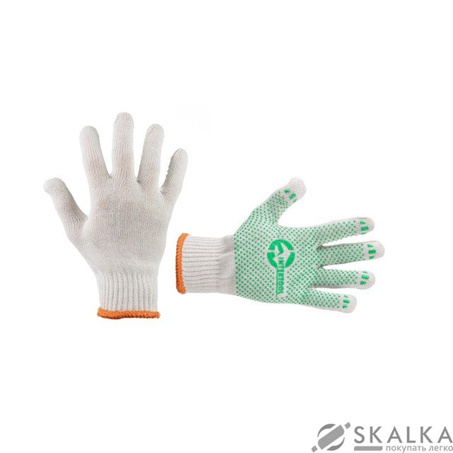 На фото Перчатка трикотажная Intertool с ПВХ точкой, класс вязки 7, цвет белый с платировкою (SP-0126)