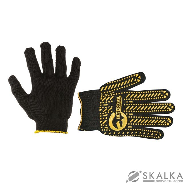 Перчатка трикотажная Intertool 60% хлопок / 40% полиэстер, с ПВХ точкой, класс вязки 7 (SP-0136) На фото Перчатка трикотажная Intertool 60% хлопок / 40% полиэстер, с ПВХ точкой, класс вязки 7 (SP-0136)