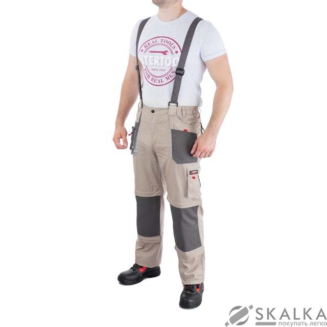 На фото Брюки трансформер рабочие с лямками Intertool 6 в 1, 100 % хлопок, плотность 180 г/м2, XXL (SP-3045)