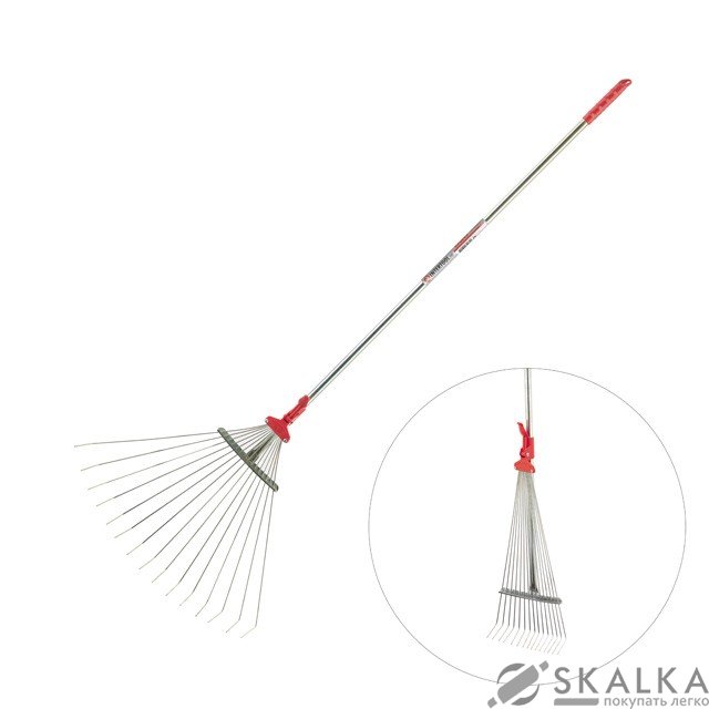 На фото Грабли веерные Intertool 15 прутьев, металлическая рукоятка, регулировка ширины 20-65см (FT-3008)