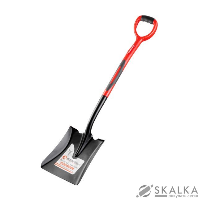 На фото Лопата совковая Intertool ручка из фибергласса, 238х282х1050 мм (FT-2014)