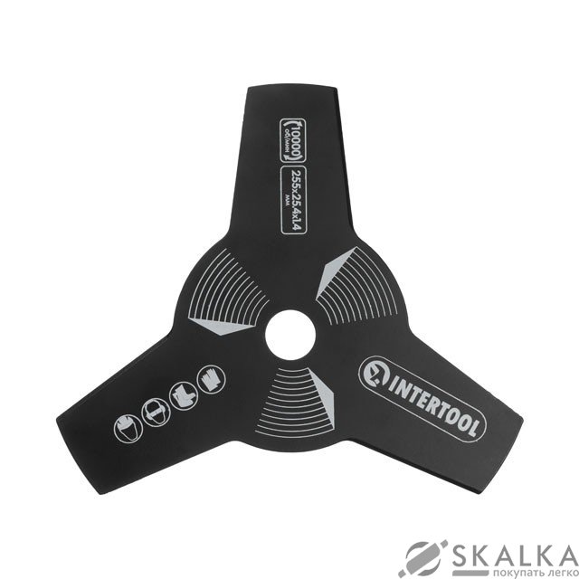 На фото Нож для триммера 3-х зубчатый Intertool 255х25.4х1.4 мм (DT-2250)