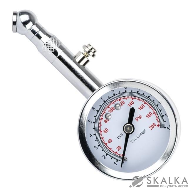 На фото Измеритель давления в шинах стрелочный, металлический корпус, клапан сброса Intertool (AT-1004)