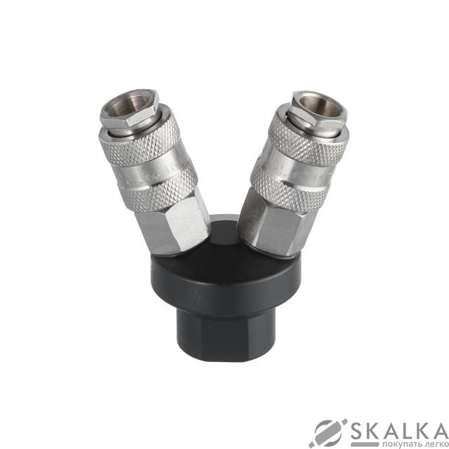 Разветвитель воздуха 1/4" на 2 выхода, V-образный, с быстросъемом 10bar Intertool (PT-1852) На фото Разветвитель воздуха 1/4" на 2 выхода, V-образный, с быстросъемом 10bar Intertool (PT-1852)