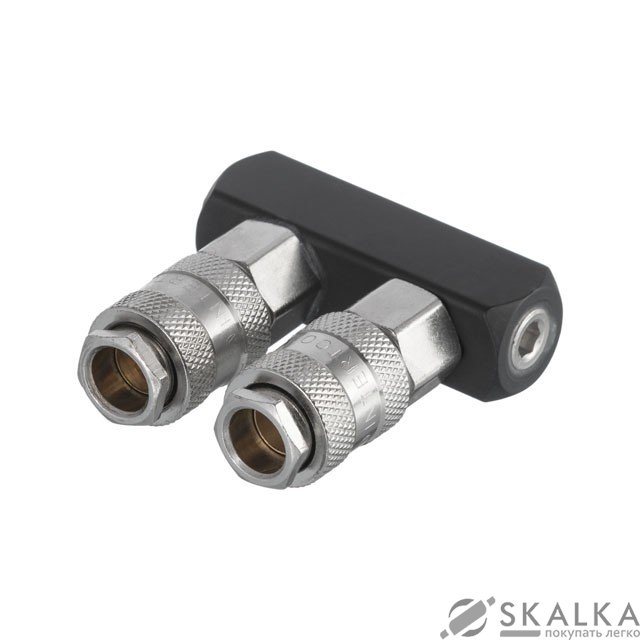 На фото Разветвитель воздуха 1/4" на 2 выхода, прямой, с быстросъемом 10bar Intertool (PT-1854)