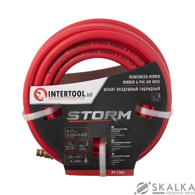 На фото Шланг профессиональный Intertool 20 атм, 6*11мм, 10м с латунными быстроразъемами STORM (PT-1761)