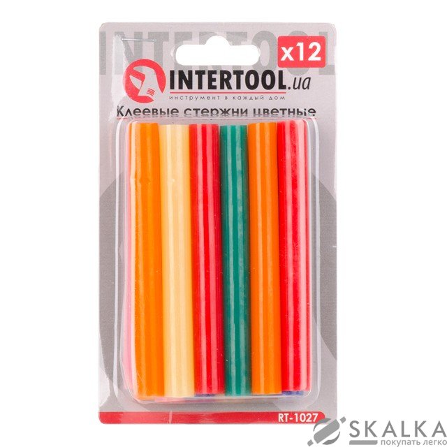 На фото Комплект клеевых стержней Intertool цветных 11.2 мм*100 мм, 12шт (RT-1027)