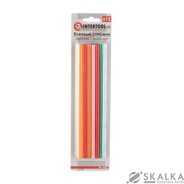 Комплект клеевых стержней Intertool цветных 7.4мм*200мм, 12шт (RT-1032) На фото Комплект клеевых стержней Intertool цветных 7.4мм*200мм, 12шт (RT-1032)