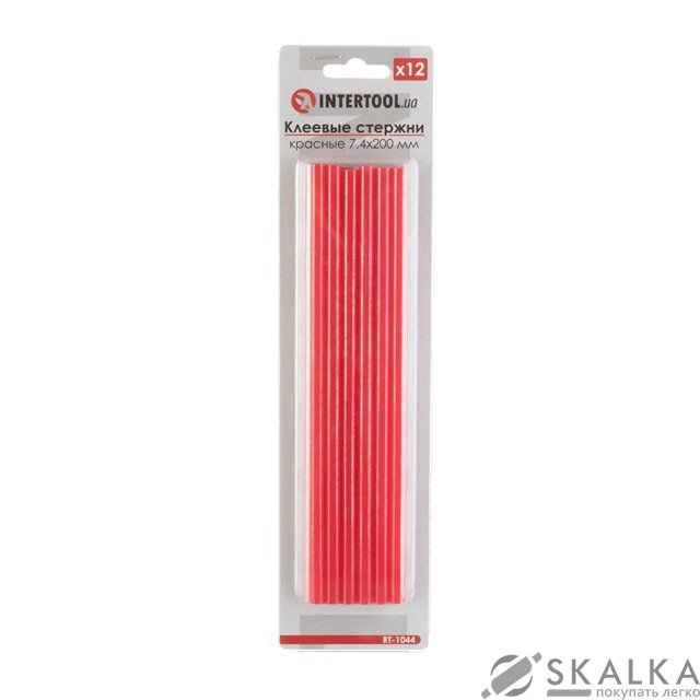 На фото Комплект клеевых стержней Intertool красных 7.4мм*200мм, 12шт (RT-1044)