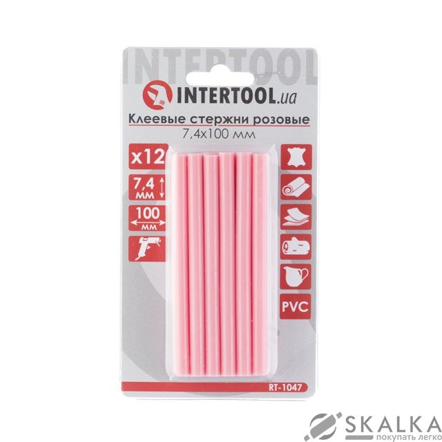 На фото Комплект клеевых стержней Intertool розовых 7.4мм*100мм, 12шт (RT-1047)