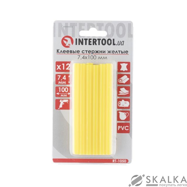 На фото Комплект клеевых стержней Intertool желтых 7.4мм*100мм, 12шт (RT-1050)