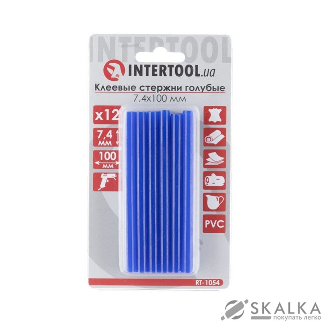 На фото Комплект клеевых стержней Intertool голубых 7.4мм*100мм, 12шт (RT-1054)