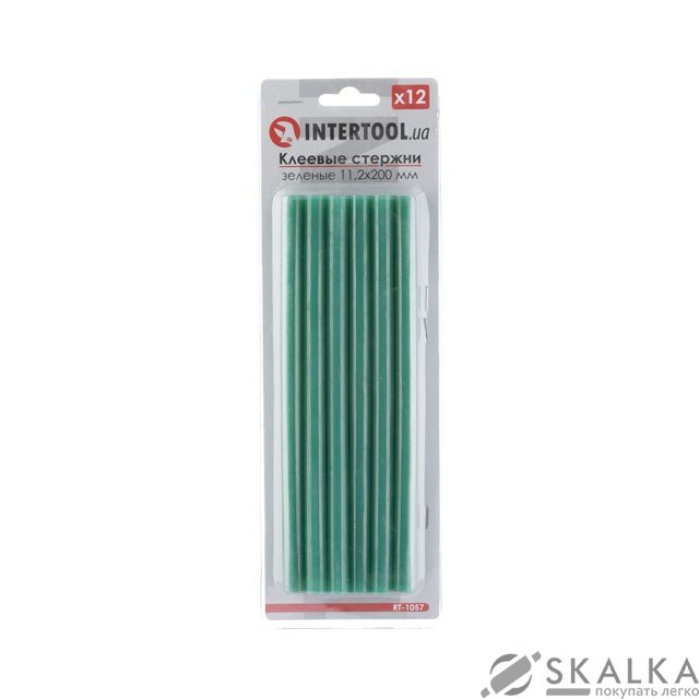 На фото Комплект клеевых стержней Intertool зеленых 11.2мм*200мм, 12шт (RT-1057)