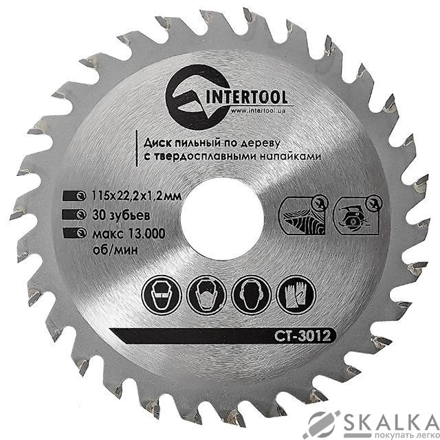 На фото Диск пильный Intertool по дереву с твердосплавными напайками 115*22*1.4мм, 30 зубьев (CT-3012)
