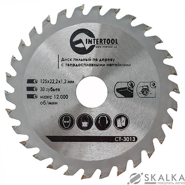 На фото Диск пильный Intertool по дереву с твердосплавными напайками 125*22*1.4мм, 30 зубьев (CT-3013)