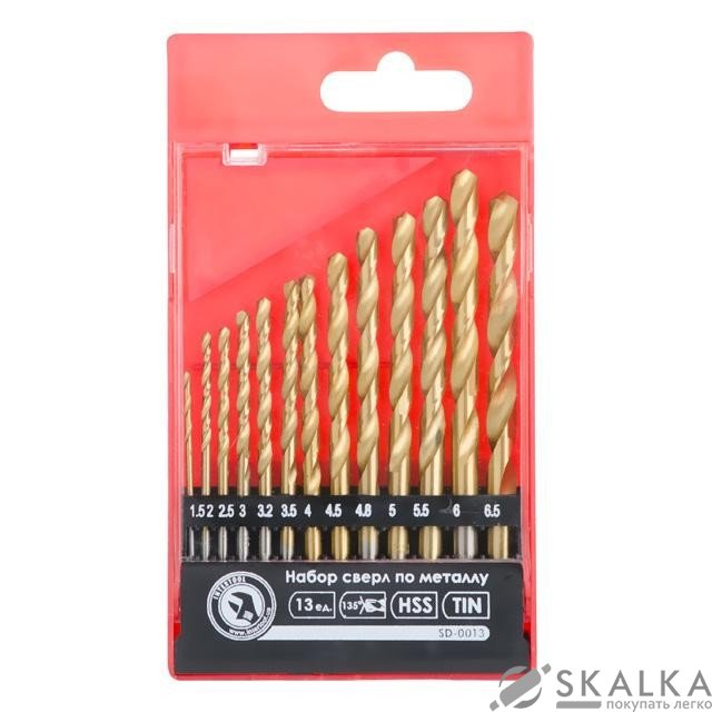 На фото Набор сверл по металлу Intertool DIN338 HSS 13шт (1.5-6.5), покрытие Ti (SD-0013)