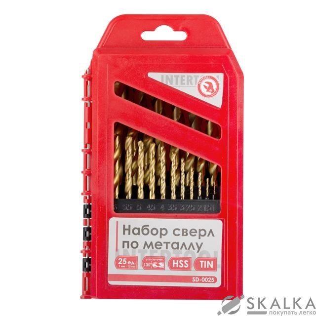 На фото Набор сверл по металлу Intertool DIN338 HSS 25шт (1.0-13.0), покрытие Ti (SD-0025)