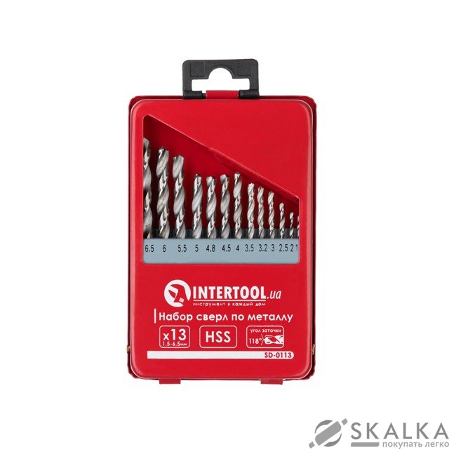 На фото Набор сверл по металлу Intertool HSS 13шт (1.5-6.5), полированная сталь (SD-0113)