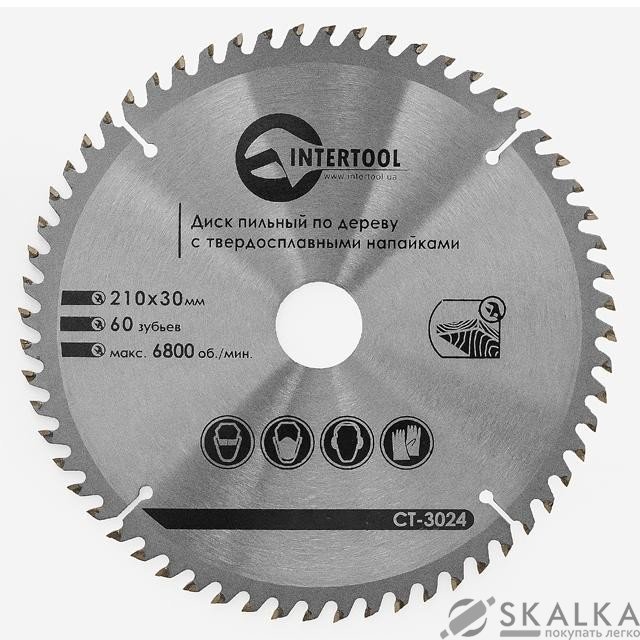 На фото Диск пильный Intertool по дереву с твердосплавными напайками 210*30*1.5мм, 60 зубьев (CT-3024)