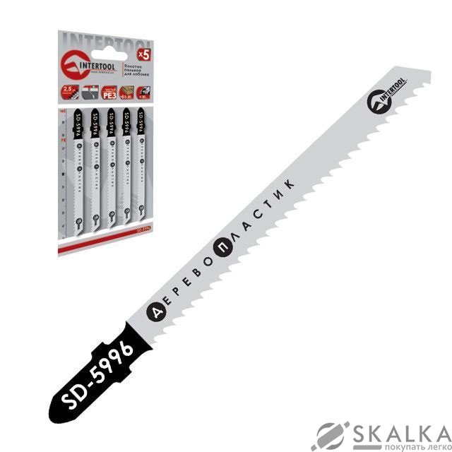 Полотно пильное Intertool для лобзика 75мм, зубья 2.5мм, по дереву (SD-5996) На фото Полотно пильное Intertool для лобзика 75мм, зубья 2.5мм, по дереву (SD-5996)