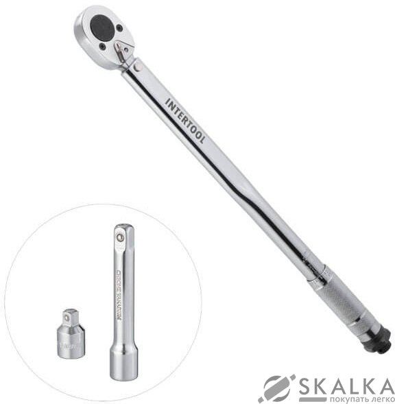 На фото Динамометрический ключ Intertool 1/2" 28-210NM переходник 1/2*3/8, удлинитель 125мм 1/2 (XT-9007)