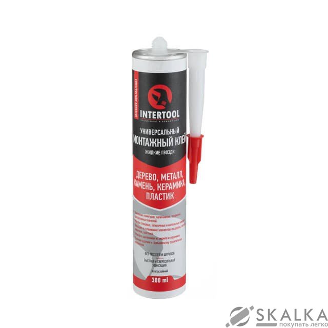 На фото Клей монтажный (жидкие гвозди), белый 300 мл / 400 г Intertool (FS-3333)