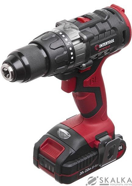 На фото Шуруповерт аккумуляторный Intertool бесщеточный 20 В Li-Ion 2x2.0 Ач, ЗУ, 50 Nm, кейс (WT-0331)