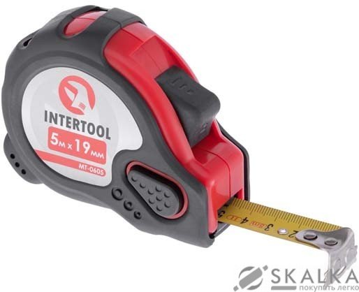 На фото Рулетка Intertool стальная с фиксатором 5м*19мм (MT-0605)
