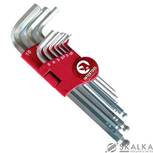 На фото Набор Г-образных шестигранных ключей с шарниром Intertool 9шт 1.5-10мм CrV 55 HRC (HT-0603)
