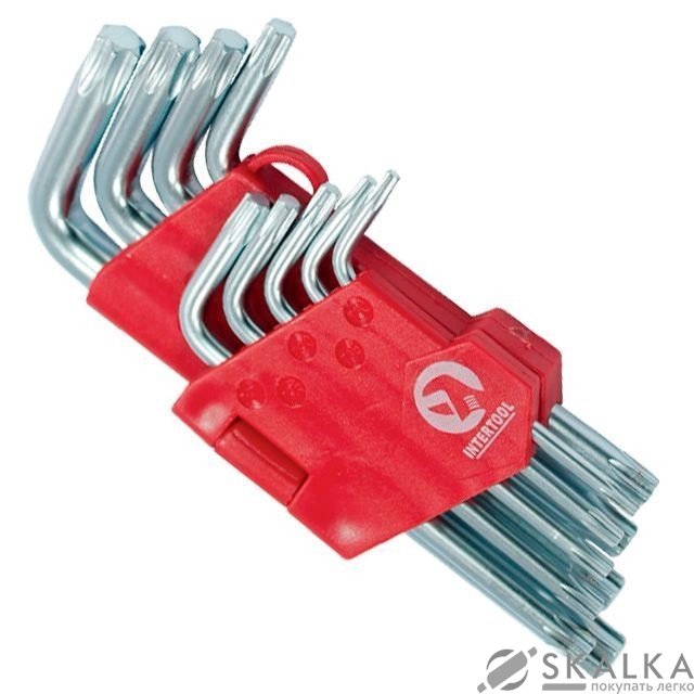 На фото Набор Г-образных ключей TORX Intertool 9шт, Т10-Т50, CrV, Small (HT-0607)