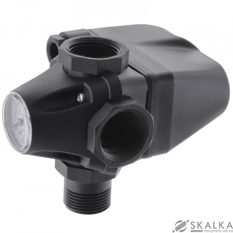 На фото Реле давления GRANDFAR GF3W в сборе с манометром и пятиходовым штуцером (GF1383)