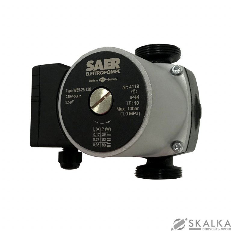 На фото Насос циркуляционный SAER W55-25 130мм + гайки