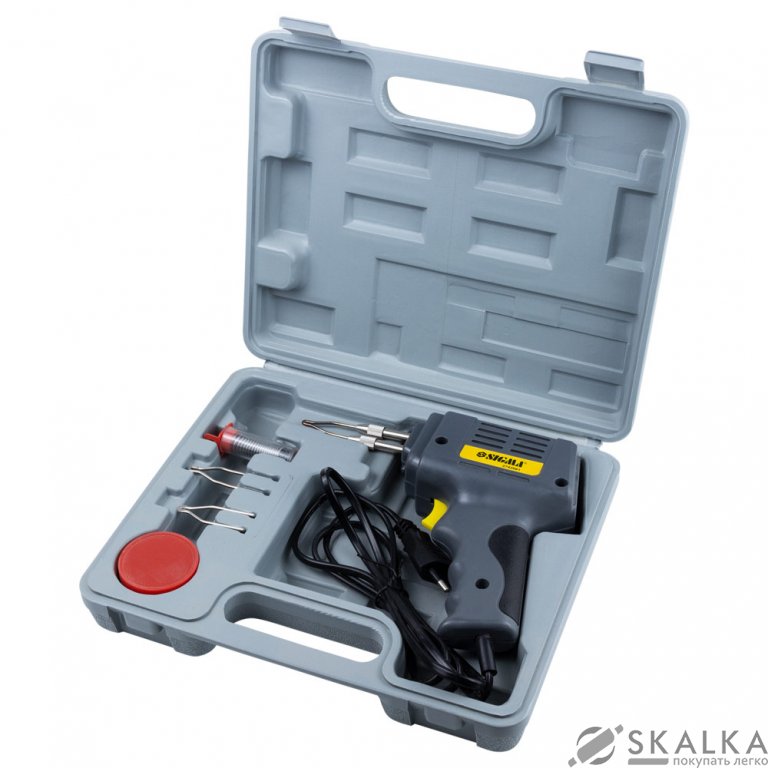На фото Паяльник импульсный Sigma 200Вт + аксессуары 5шт кейс (2742061)