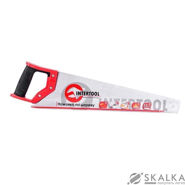 На фото Ножовка Intertool по дереву с каленым зубом 450мм, 55 HRC (HT-3102)