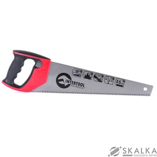 На фото Ножовка Intertool по дереву 400мм с каленым зубом, 3-ая заточка 7 зуб.*1 (HT-3104)