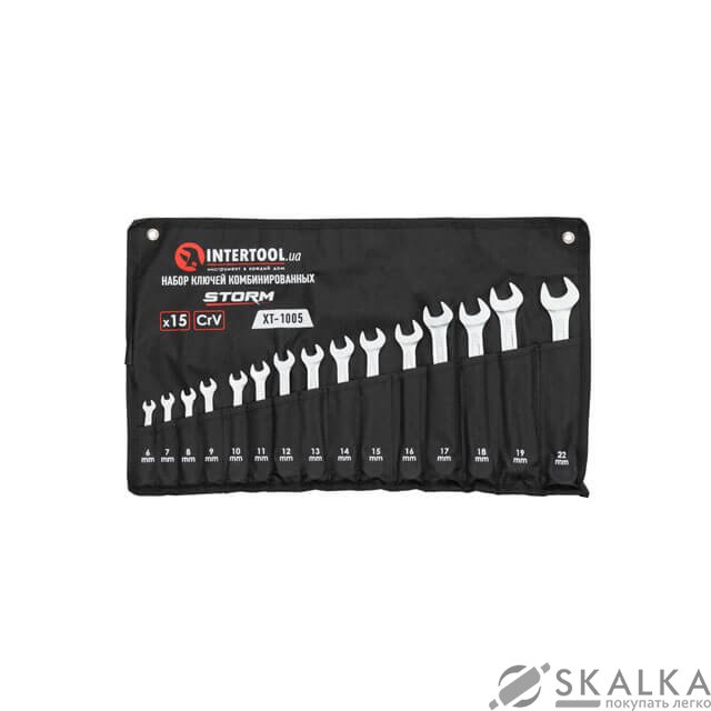 Набор ключей комбинированных Intertool 15 шт, 6-22 мм, Cr-V, чехол, DIN3113, STORM (XT-1005) На фото Набор ключей комбинированных Intertool 15 шт, 6-22 мм, Cr-V, чехол, DIN3113, STORM (XT-1005)