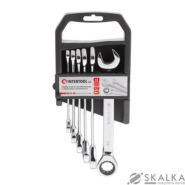 Набор ключей комбинированных с храповым механизмом Intertool 6шт 8-19мм, CrV, PROF DIN3113 (XT-1302) На фото Набор ключей комбинированных с храповым механизмом Intertool 6шт 8-19мм, CrV, PROF DIN3113 (XT-1302)