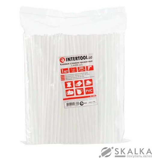 Комплект прозрачных клеевых стержней Intertool 7.4мм*200мм 1кг (RT-1036) На фото Комплект прозрачных клеевых стержней Intertool 7.4мм*200мм 1кг (RT-1036)