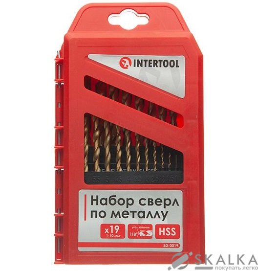 На фото Набор сверл по металлу Intertool DIN338 HSS 19шт (1.0-10.0), покрытие Ti (SD-0019)
