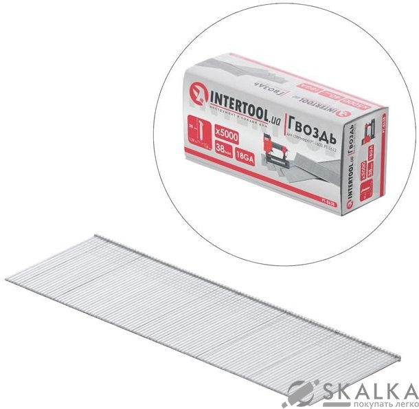 Гвоздь Intertool для степлера 38мм 1.0*1.25мм 5000шт/упак (PT-8638) На фото Гвоздь Intertool для степлера 38мм 1.0*1.25мм 5000шт/упак (PT-8638)