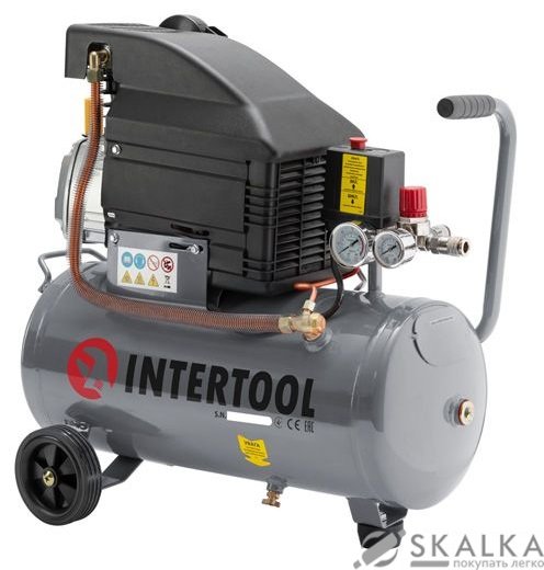 На фото Компрессор Intertool 24л, 2HP, 1.5кВт, 220В, 8атм, 206л/мин (PT-0010)