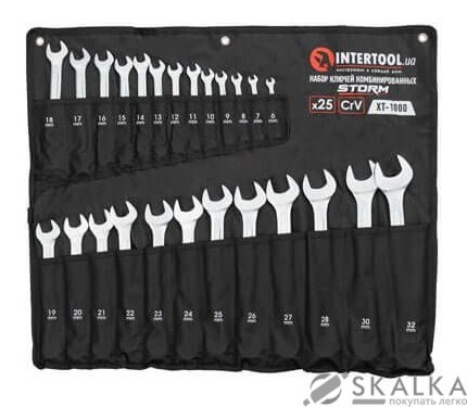На фото Набор ключей комбинированных Intertool 25 шт, 6-32мм, Cr-V, чехол, DIN3113, STORM (XT-1000)