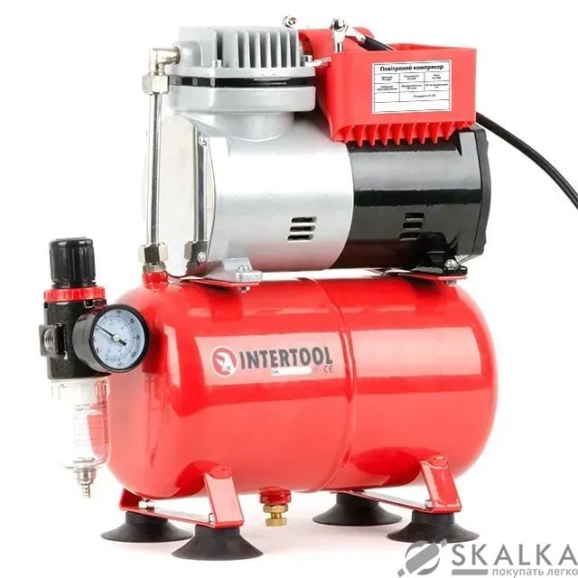 На фото Компрессор Intertool безмасляный 3л, 0,3кВт, 220В, 3.2атм, 45л/мин (PT-0001)